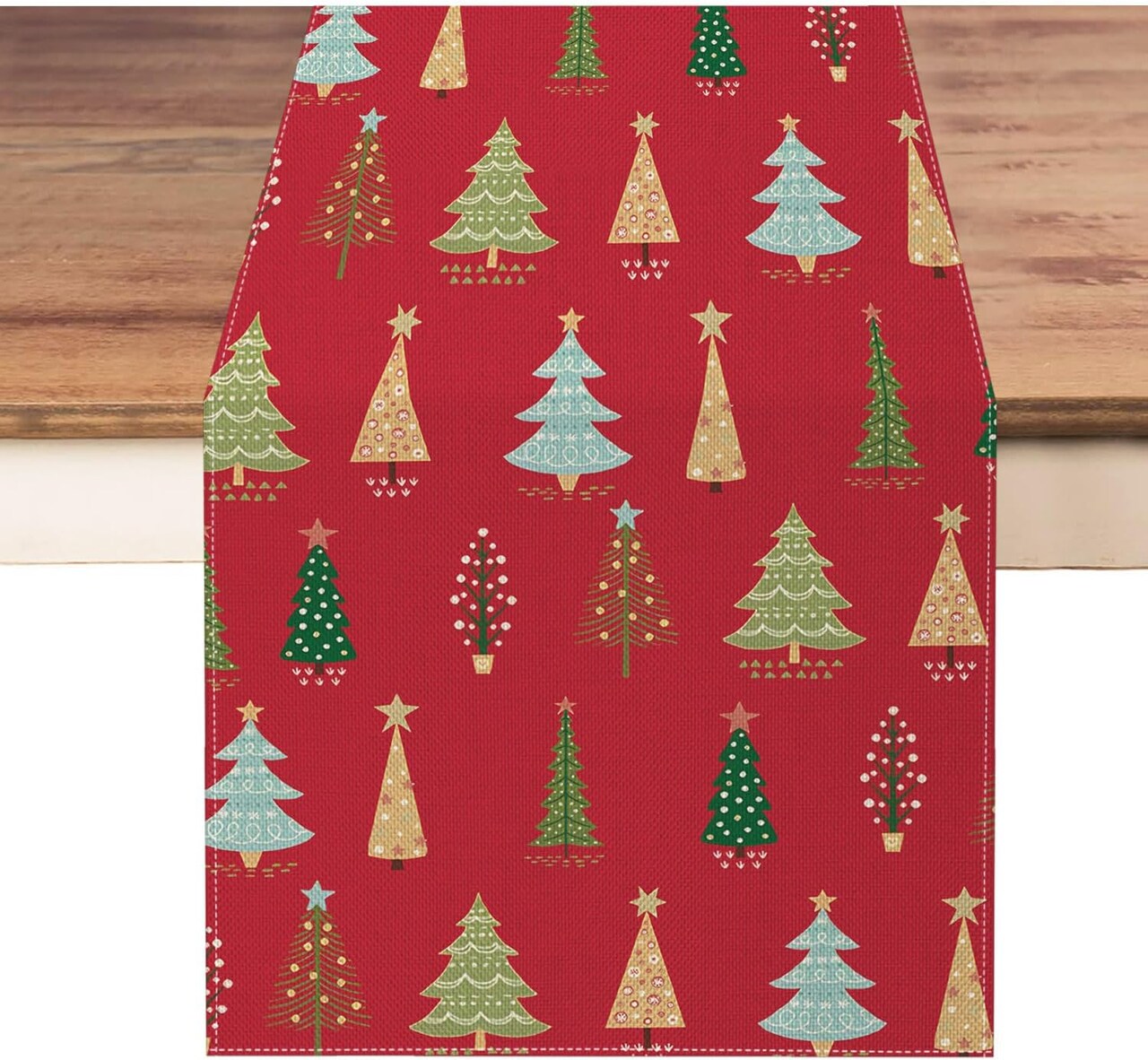 Christmas Table Runner 13x72 Inch, Red Pine Trees Table Decors for Seasonal Winter Xmas Holiday Home Kitchen Dining Party Indoor Outdoor